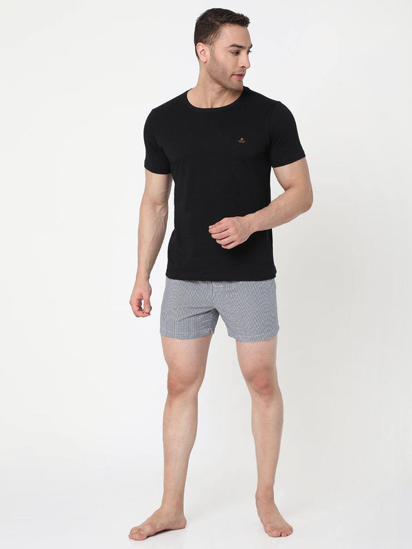 Men's Comfort Fit Boxer Shorts - Red Gingham Checks, Blue Gingham Checks & Black ( Pack of 3)
