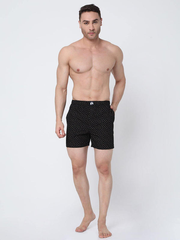 Men's Comfort Fit Boxer Shorts - Navy Multi , Black Print & White Multi ( Pack of 3)