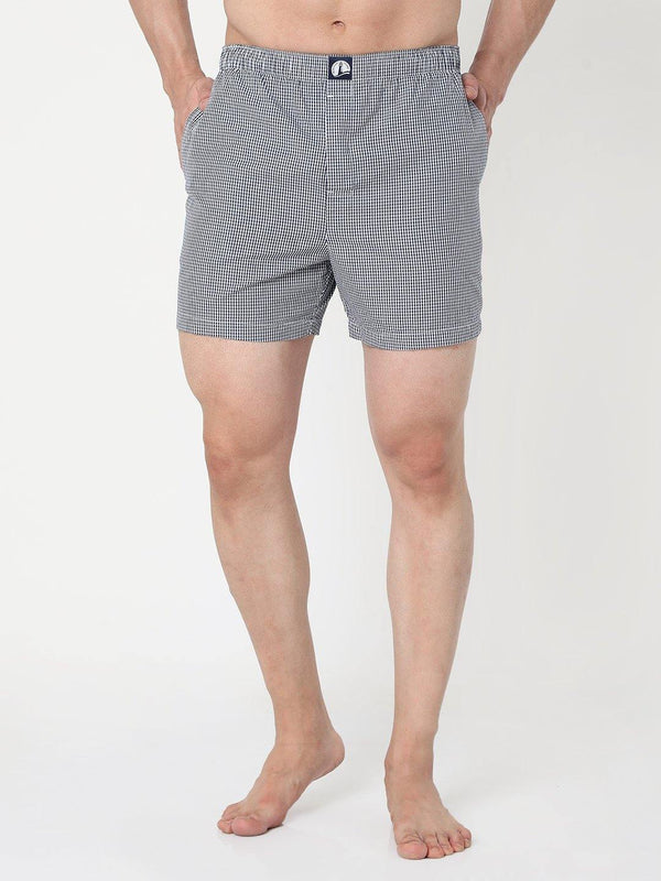 Men's Comfort Fit Boxer Shorts - Red Gingham Checks & Blue Gingham Checks ( Pack of 2)