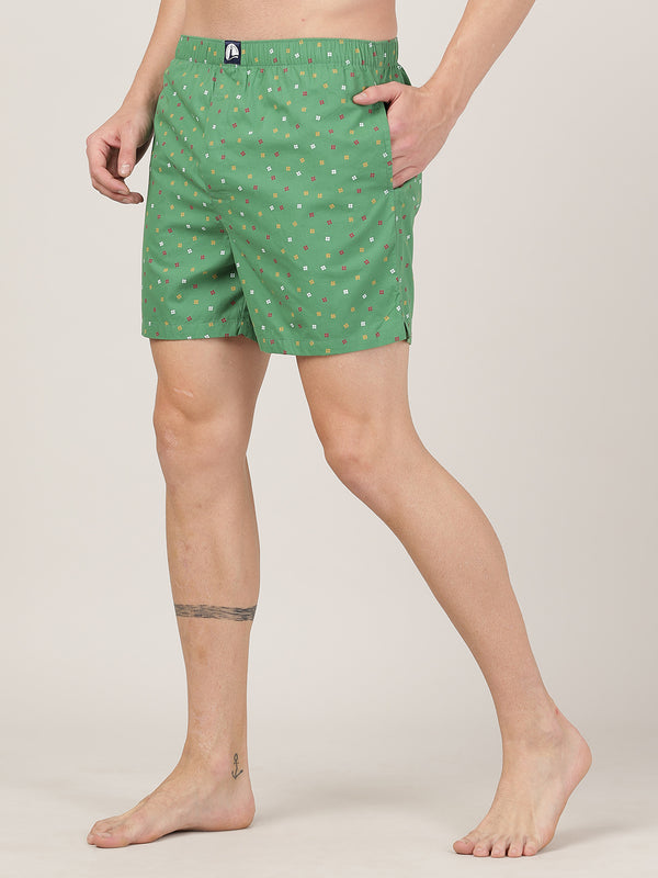 Men's Comfort Fit Boxer Shorts - Green Multi &White Multi ( Pack of 2)