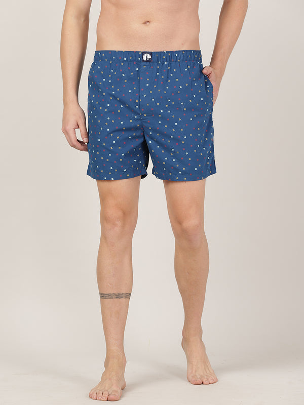 Men's Comfort Fit Boxer Shorts - Blue Multi, Green Multi & White Multi ( Pack of 3)