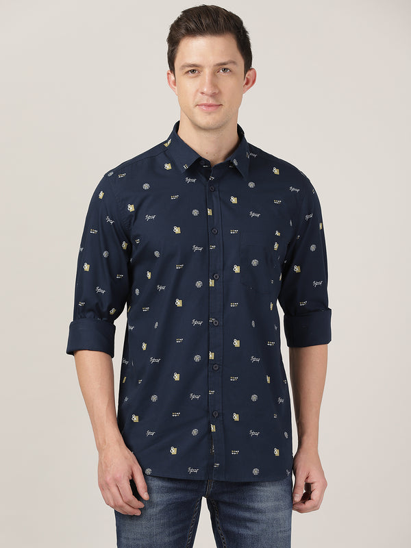 Men's Printed Slim Fit Shirts - Navy Alpha Print