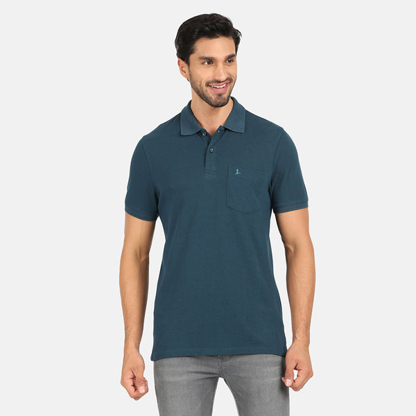 Men's Comfort Fit Polo T Shirt with Pocket - Deep Lagoon