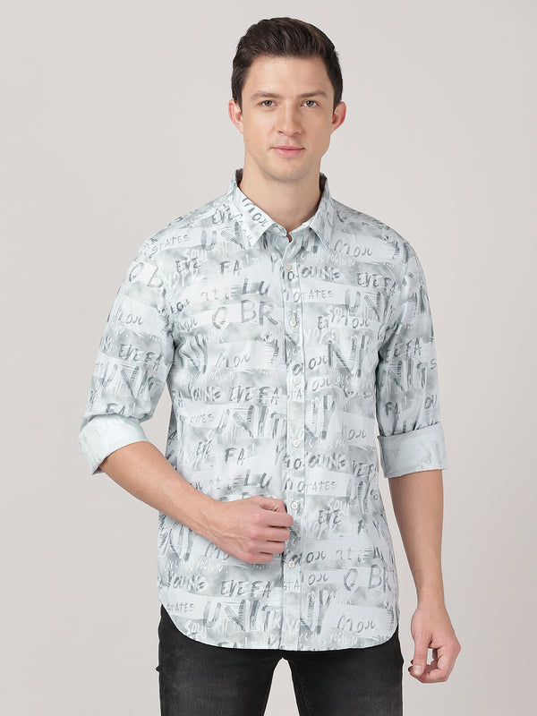Men's Printed Slim Fit Shirts - Light Blue Design Print