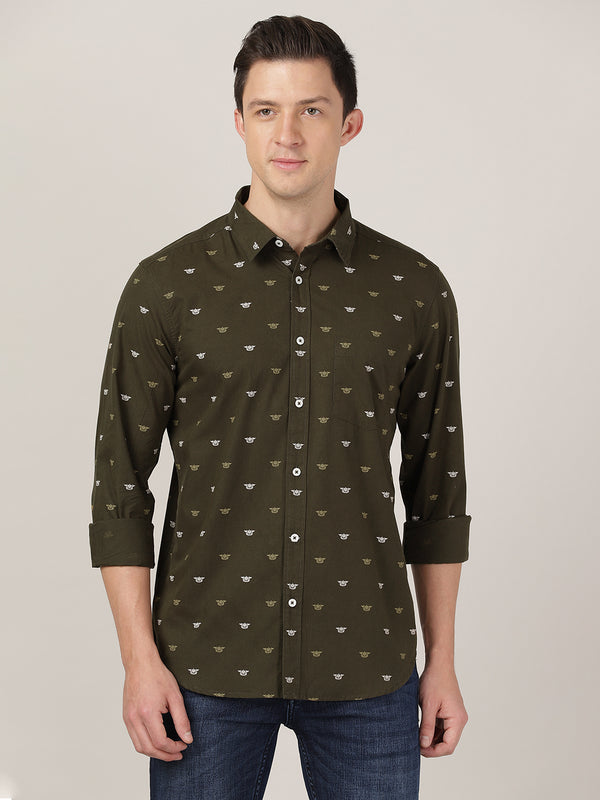 Men's Printed Slim Fit Shirts - Khaki Print