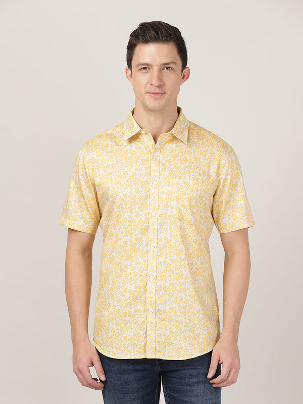 Men's Regular Slim Fit Shirt - Floral Yellow Prints
