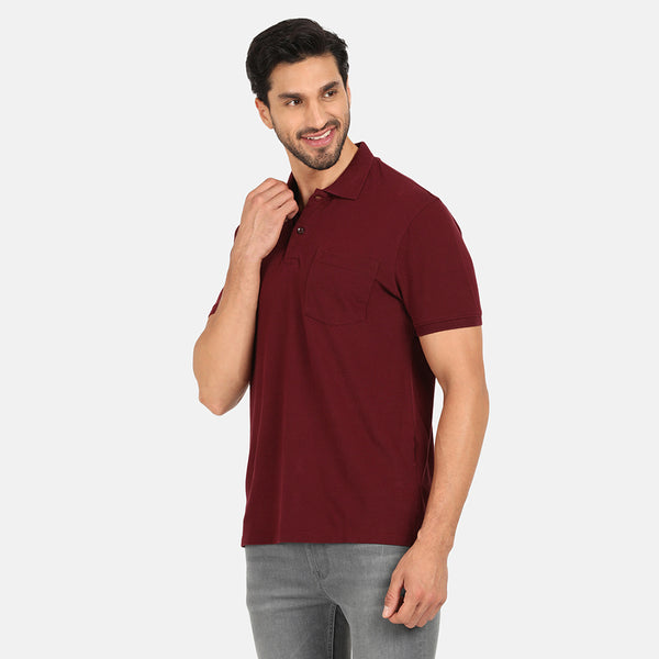 Men's Comfort Fit Polo T Shirt with Pocket - Red Wine