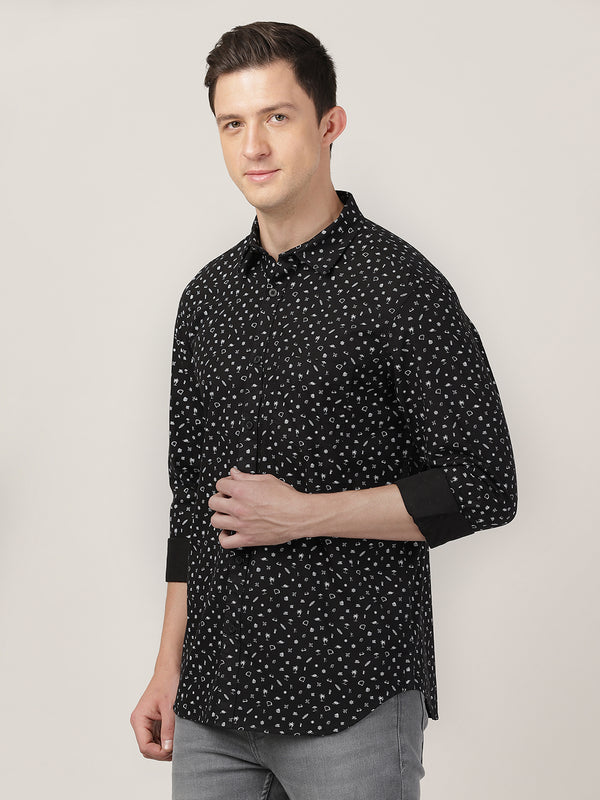 Men's Printed Slim Fit Shirts - Black Design Print