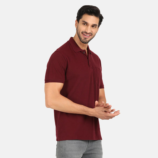 Men's Comfort Fit Polo T Shirt with Pocket - Red Wine
