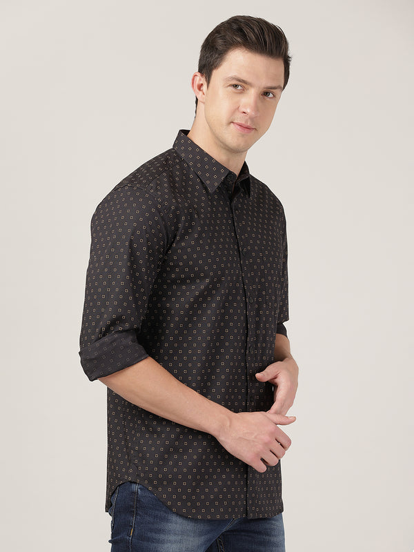 Men's Printed Slim Fit Shirts - Brown Design Print