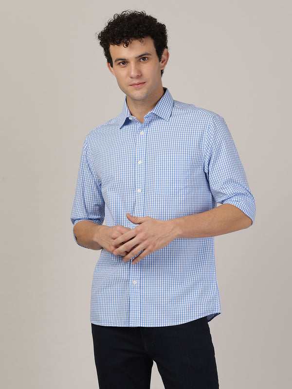 Men's Poplin Regular Slim Fit Shirt - Gingham Checks