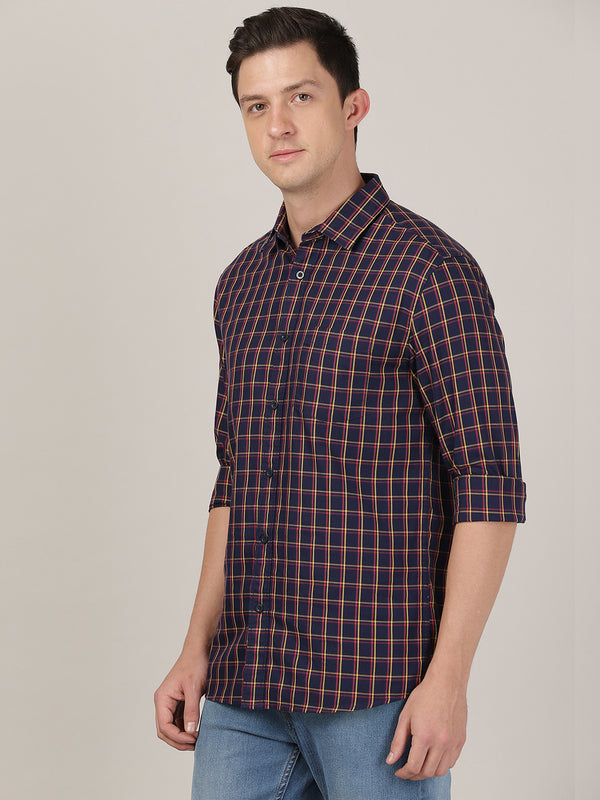 Men's Tartan Twill Regular Slim Fit Shirt - Navy Blue Checks