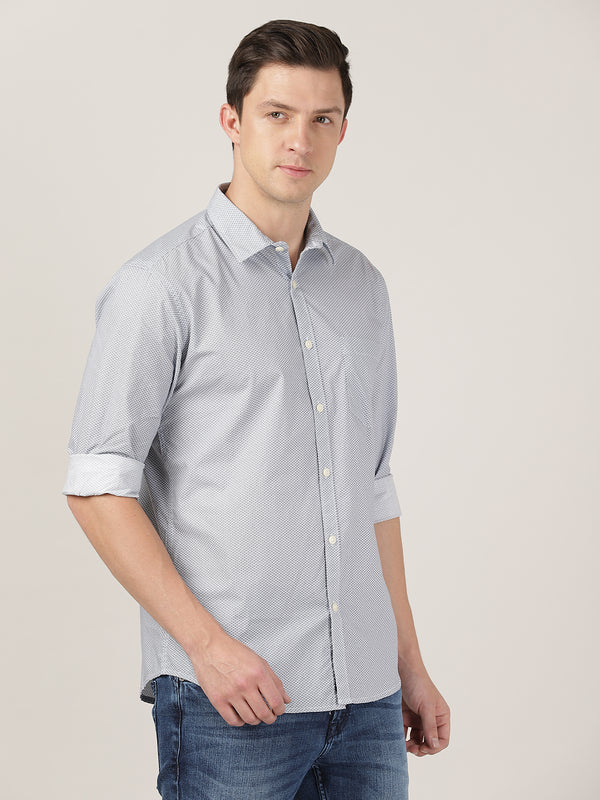 Men's Regular Slim Fit Shirt - Navy Micro Dots Print