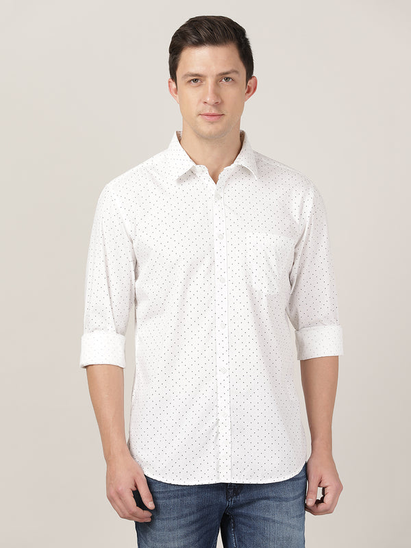 Men's Slim Fit Shirt -  White with Polka Dot Prints