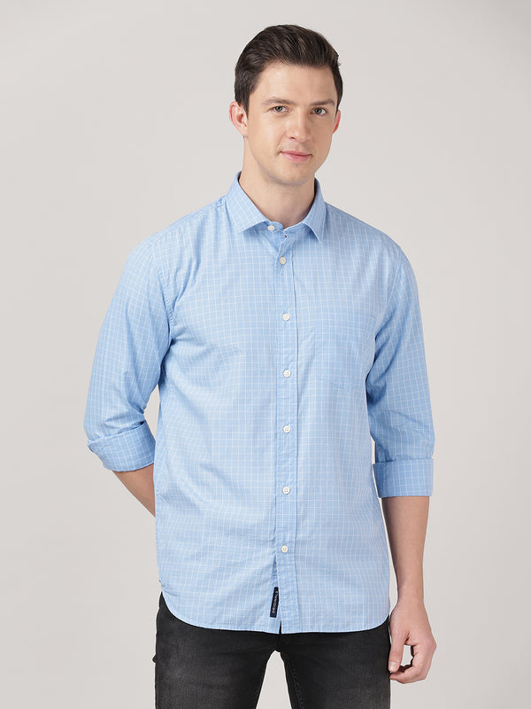Men's Formal Full Sleeves Check Shirt - Blue