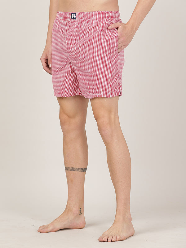 Men's Comfort Fit Boxer Shorts - Red Gingham Checks