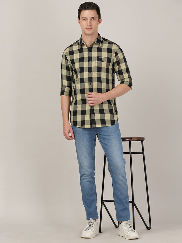 Men's Regular Slim Fit Twill Shirt - Black & Beige