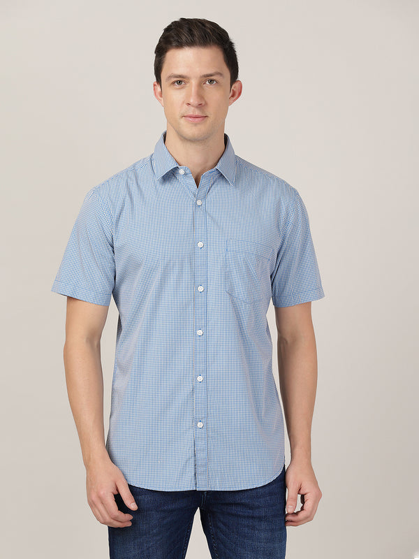 Men's Checks Half Sleeves Shirt Regular Slim Fit - Blue