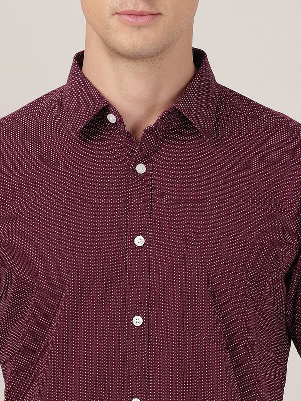 Men's Regular Slim Fit Shirt - Red Wine with Polka Dot Print ( Half Sleeves )