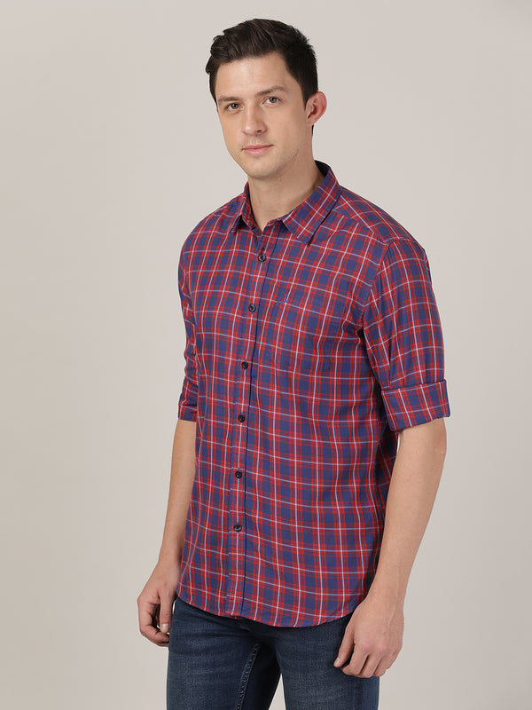 Men's Regular Slim Fit Twill Shirt - Nautical Blue & Red