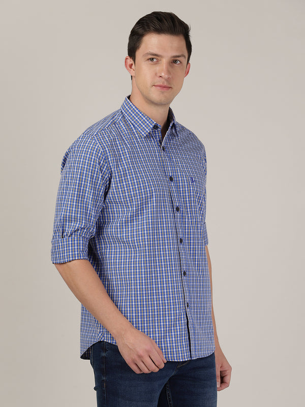 Men's Cotton Slim Fit Check Shirt - Blue Multicolor