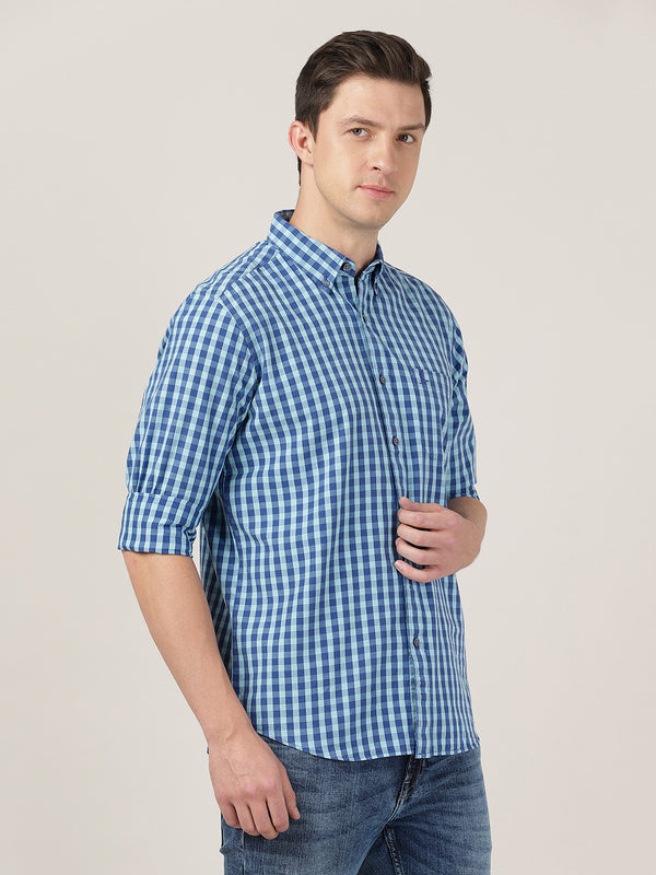 Men's Cotton Slim Fit Check Shirt  - Sailor & Atom Blue