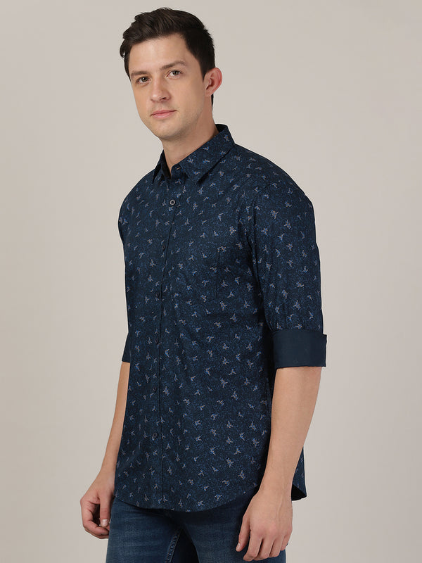 Men's Premium Cotton Printed Slim Fit Shirts - Navy Multicolor Floral