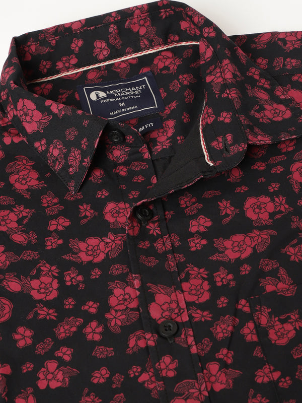 Men's Printed Slim Fit Shirts - Spectra Maroon Floral Print