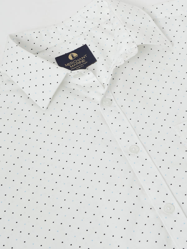 Men's Slim Fit Shirt -  White with Polka Dot Prints