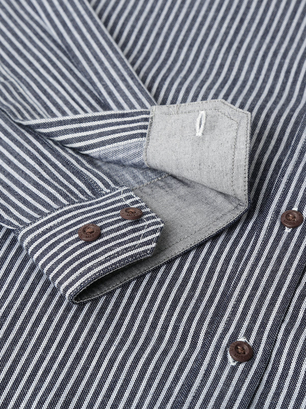 Men's Indigo Lycra Stripe Shirt - Grey White Stripes