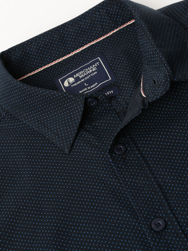 Men's Printed Shirt-  Dark Navy Blue with Polka Dot